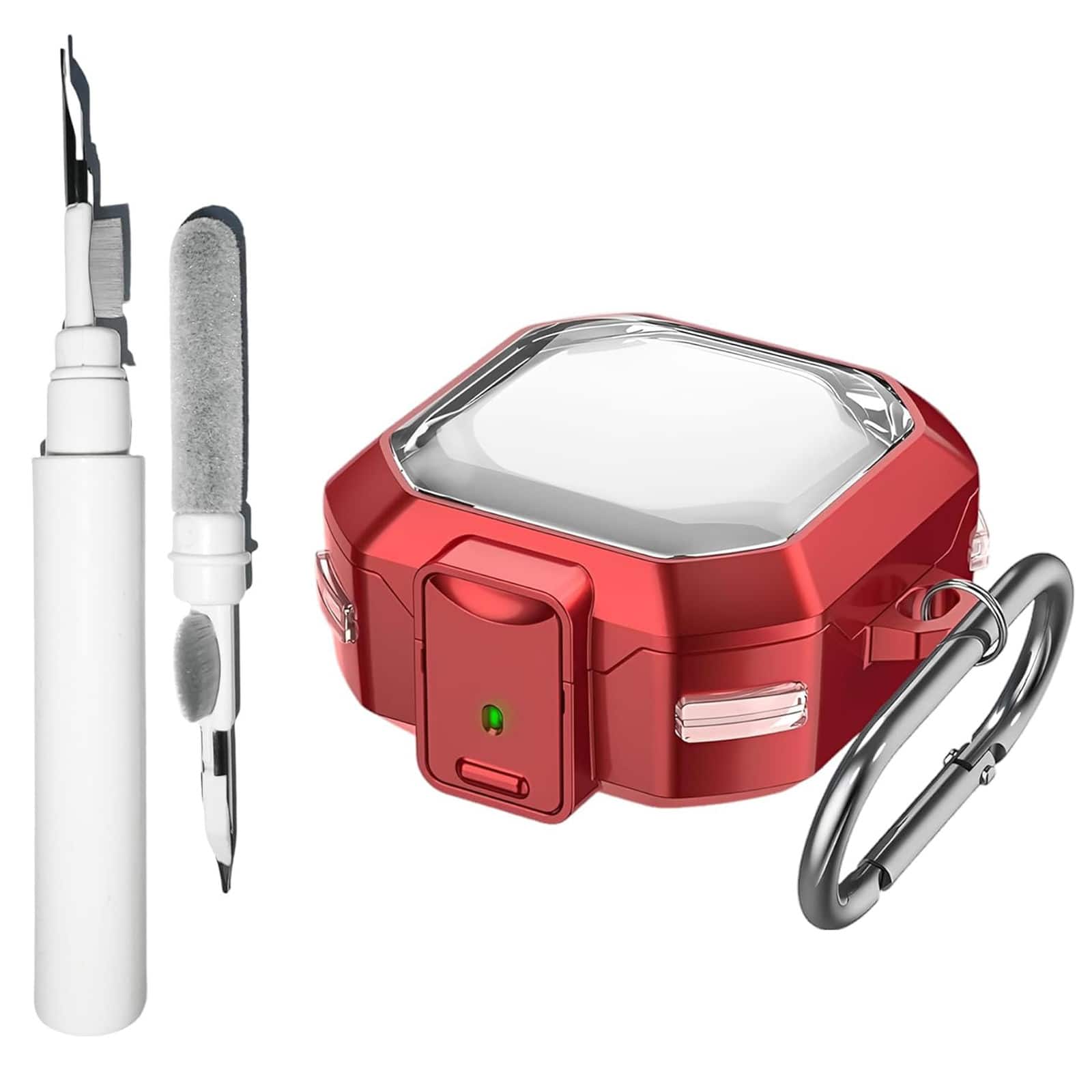 Dteck - For Galaxy Buds4 / Galaxy Buds4 Pro Shockproof Safety Lock Rugged Headphones Case With Keychain & Clean Pen - Red