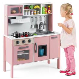 Resenkos - Wooden Pretend Play Kitchen Set for Toddlers - Kids Cooking Toy - White and Pink