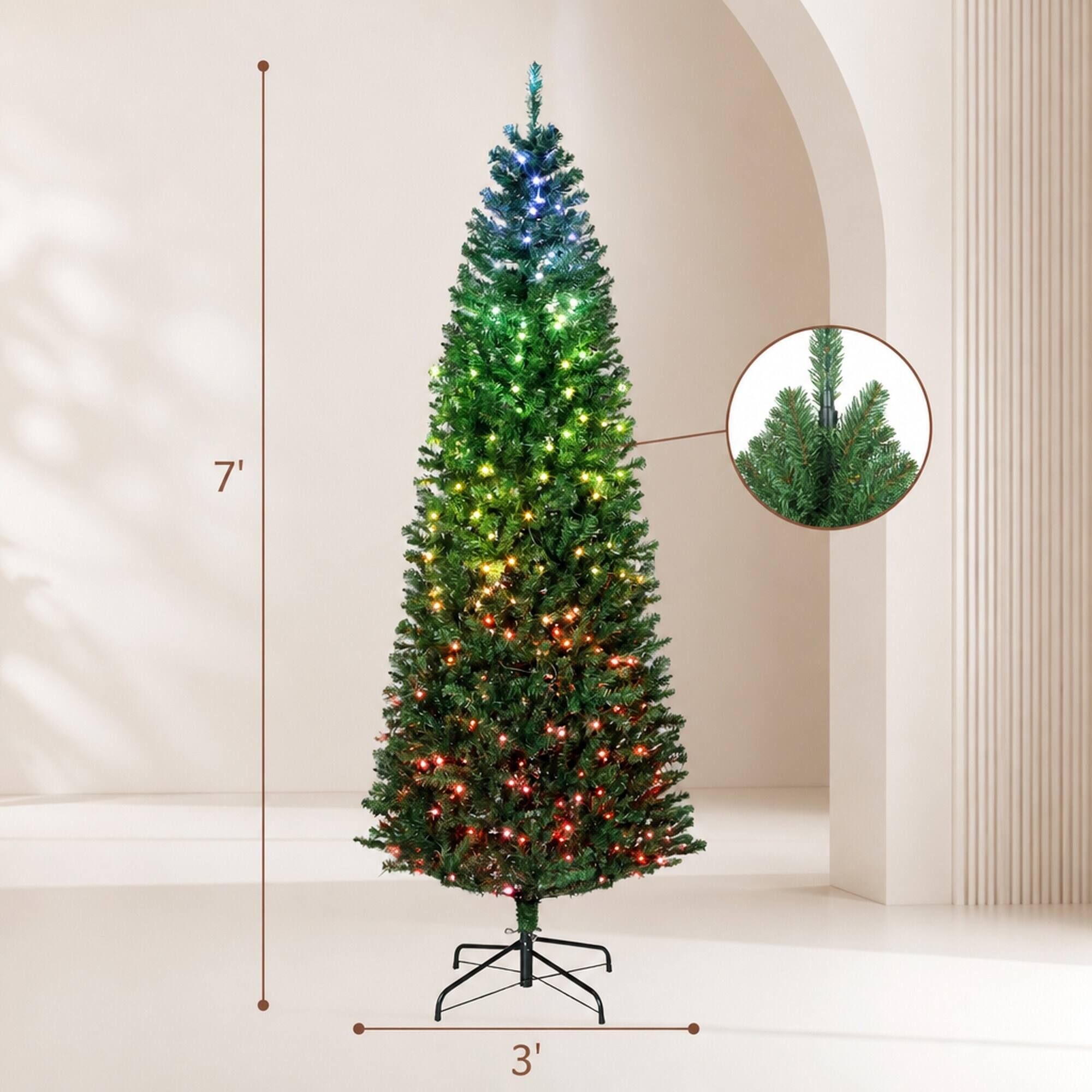 Alt View 3. RYHNUYNE - 7FT Pre-Lit Slim Fir Christmas Tree With Colorful DIY Synchronized LED Lights and Remote, 12 Modes and Dense Tips - Green.