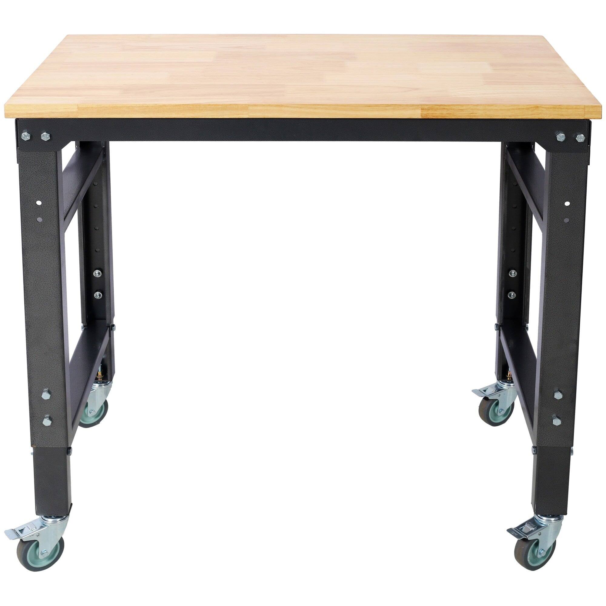 Front. Boyel Living - 35 inch W x 20 inch L Rolling Black Metal Adjustable Workbenches for Garage Workshop Tool Bench.