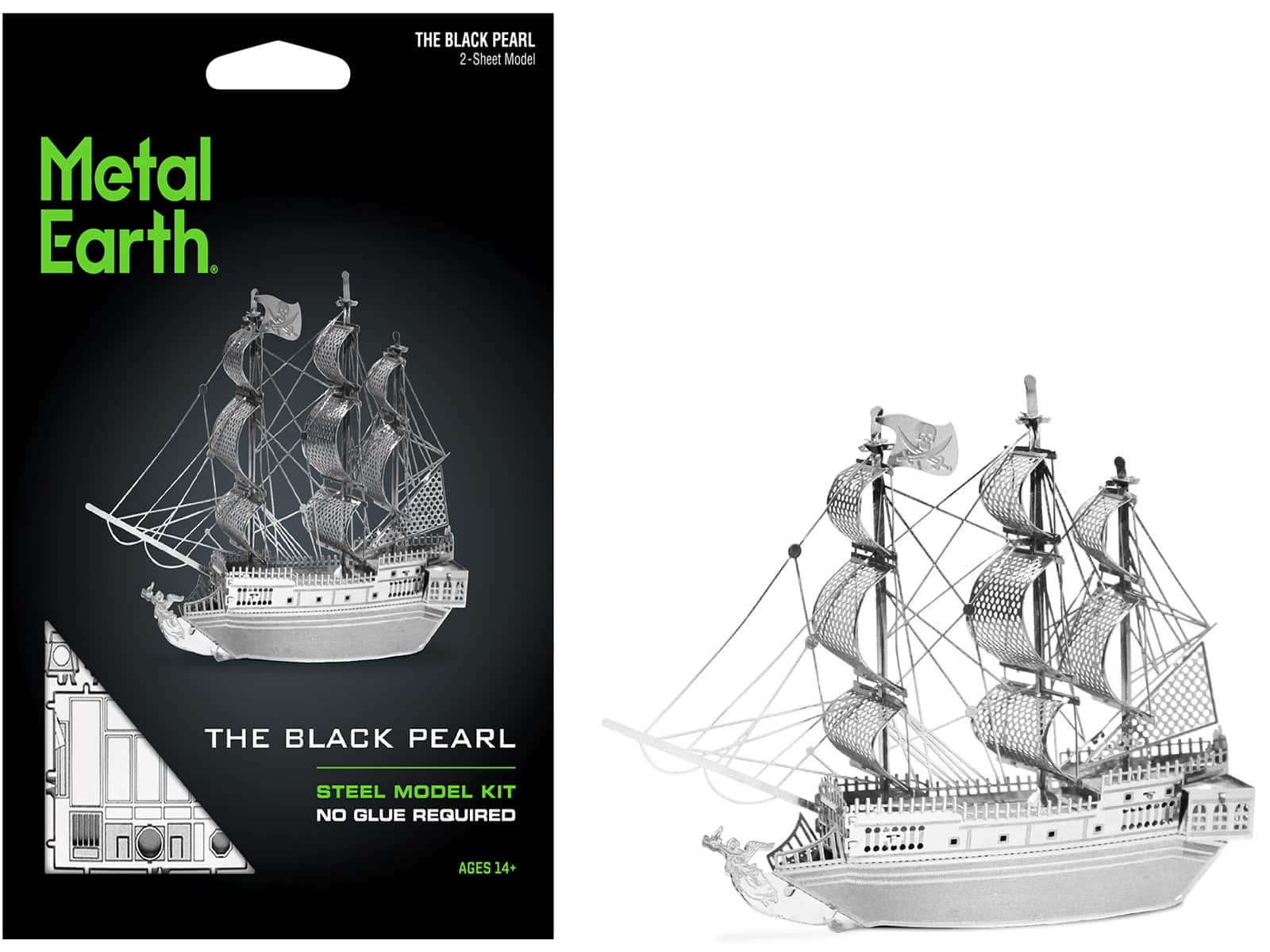 Model Kit Black Pearl Ship (Moderate Difficulty) Steel Model by Metal Earth - Silver