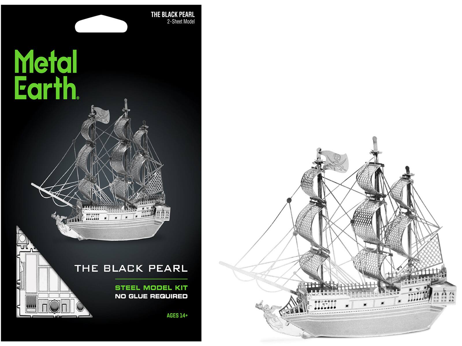 Model Kit Black Pearl Ship (Moderate Difficulty) Steel Model by Metal Earth - Silver