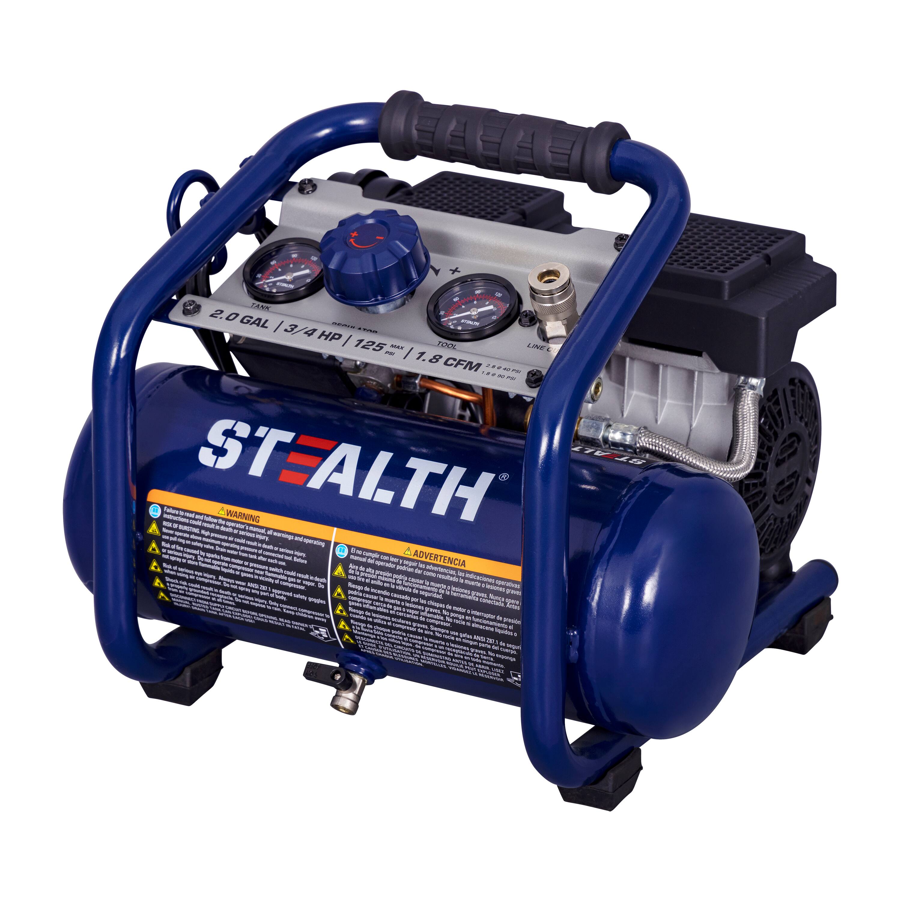 PENT 2.0 GAL / 3/4 HP / 125 PSI / 1.8 CFM  
STEALTH  
WARNING  
ADVERTENCIA