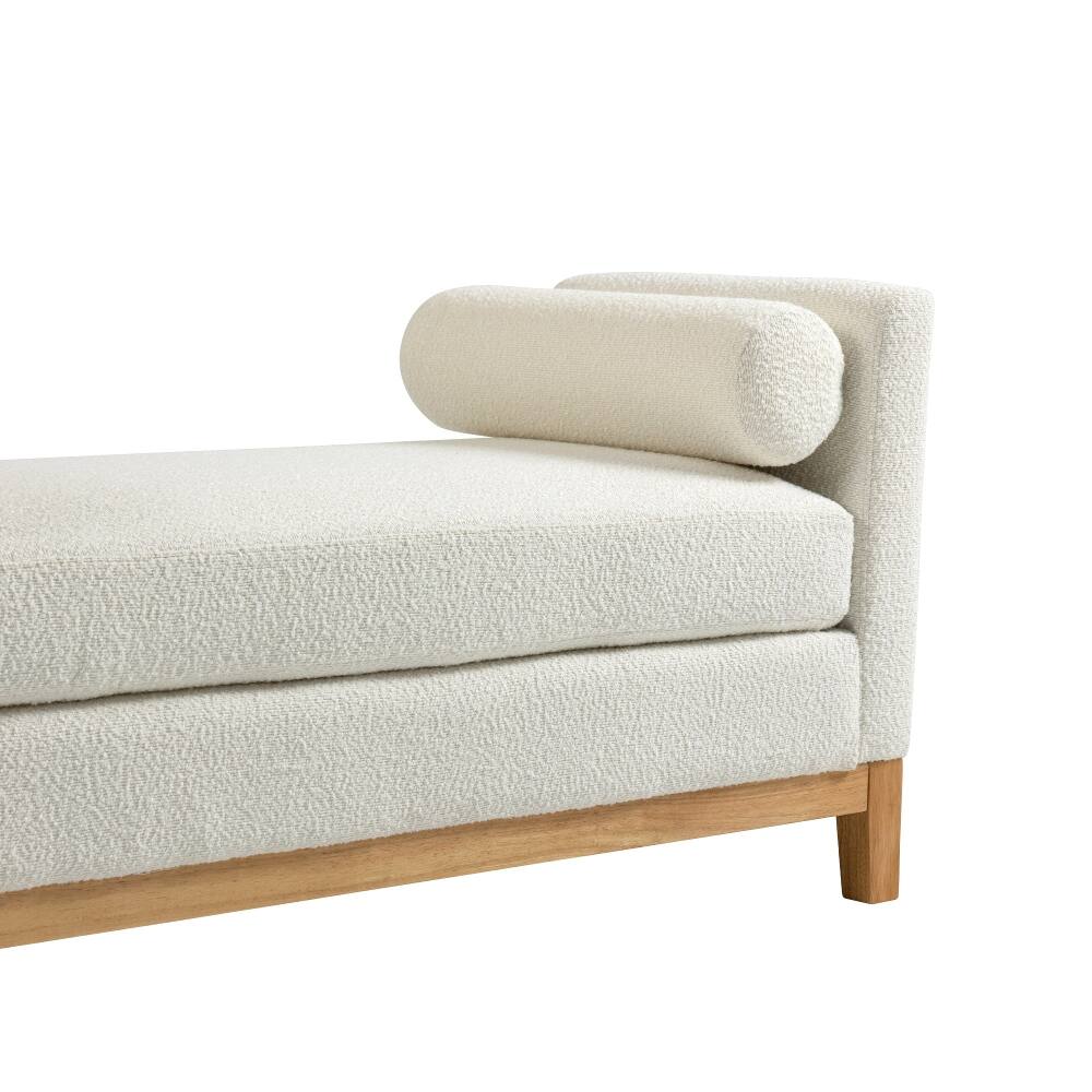 Alt View 2. Ropilly - Ropilly Ivory Boucle Upholstered End of Bed Bench with Bolster Pillows & Wood Legs for Bedroom Entryway - Ivory.