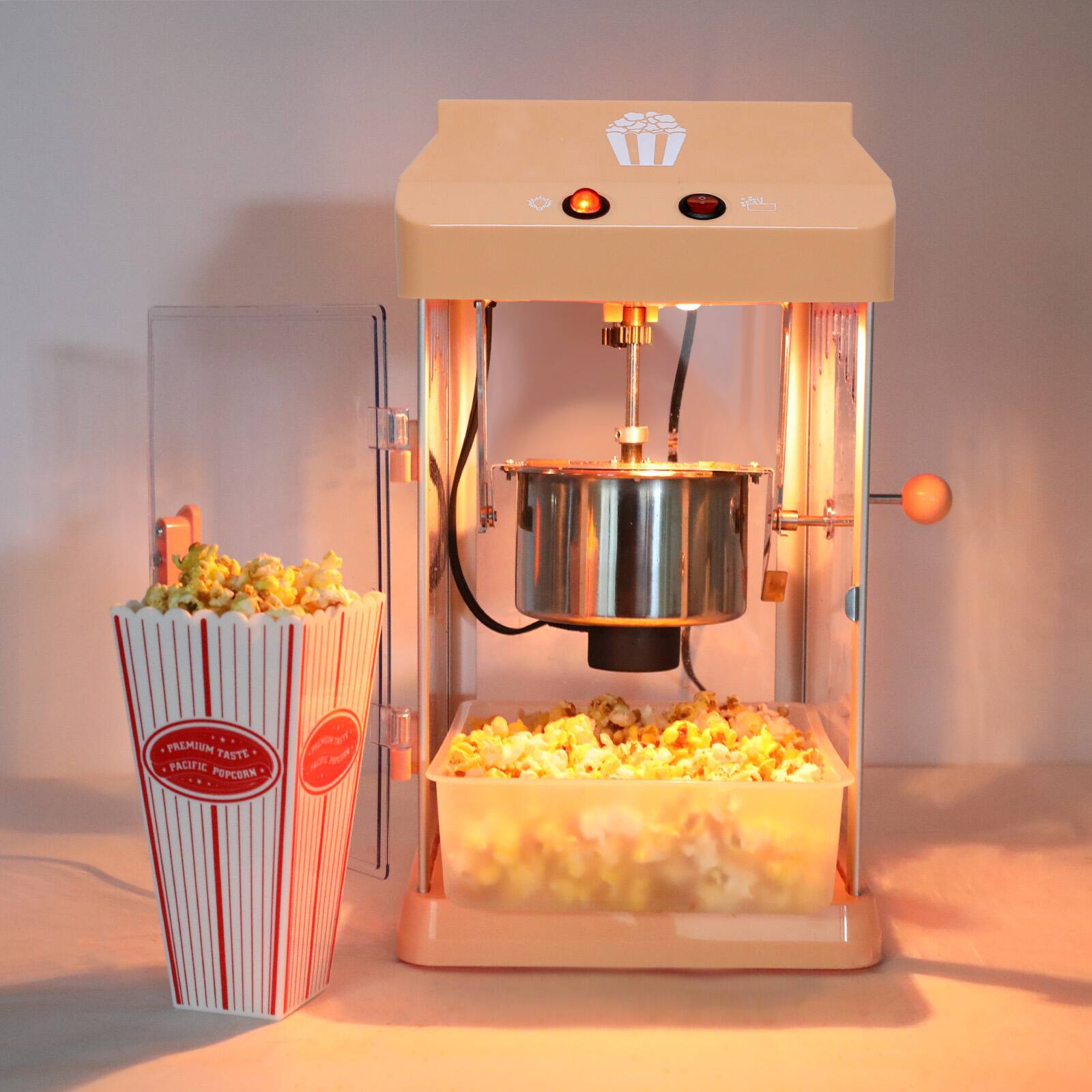 GOODSILO - Tabletop Popcorn Popper Machine with Stainless Steel Kettle and Built-in Lighting for Family Entertainment - Orange