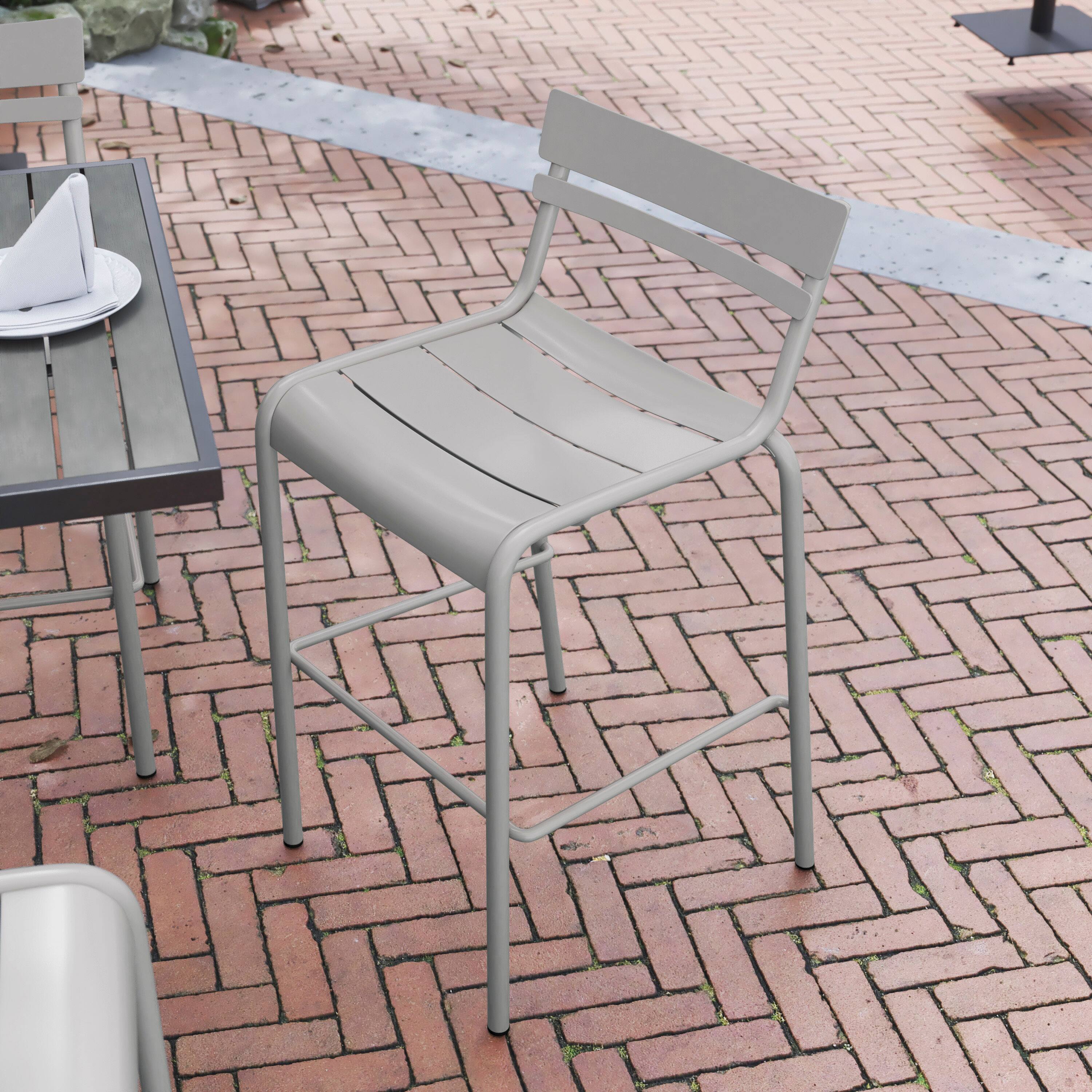 Alt View 2. Flash Furniture - Nash Commercial Grade Silver Metal Indoor-Outdoor Bar Height Stool with 2 Slats - Gray.