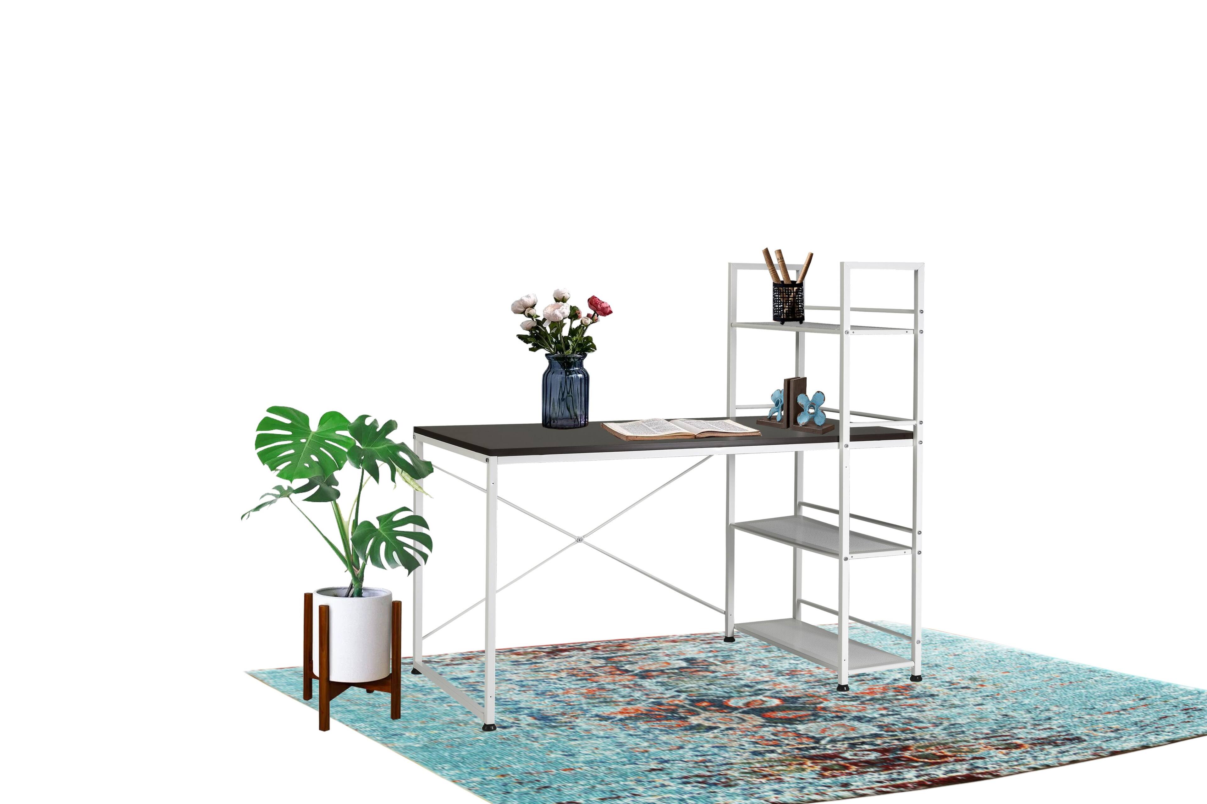 Back. APRILSOUL - Reversible Smart Workstation Wooden Desk White and Brown - Brown+White.