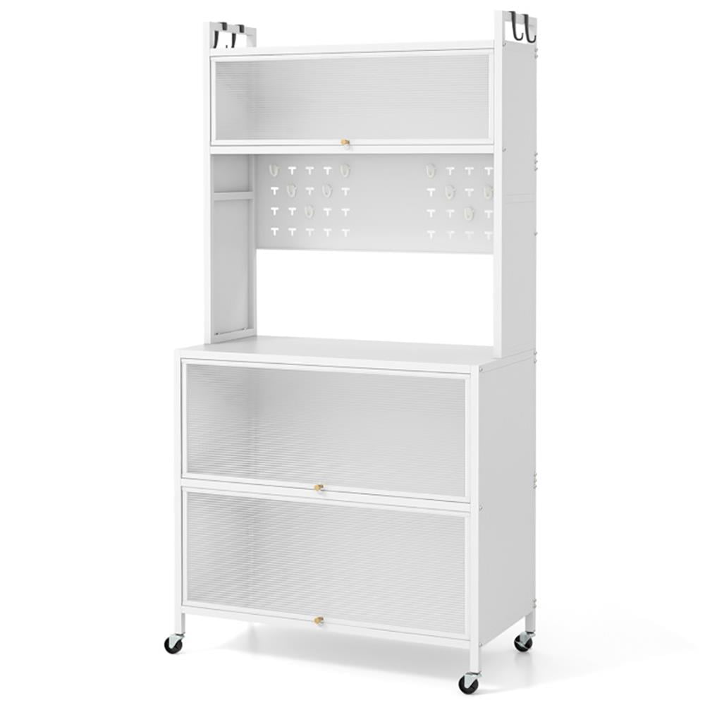 Alt View 3. Kadyn - Sideboard Buffet Cabinet,Kitchen Storage Cabinet,5 Tier Kitchen Bakers Rack with Lights Multifunctional Microwave Stand - White.
