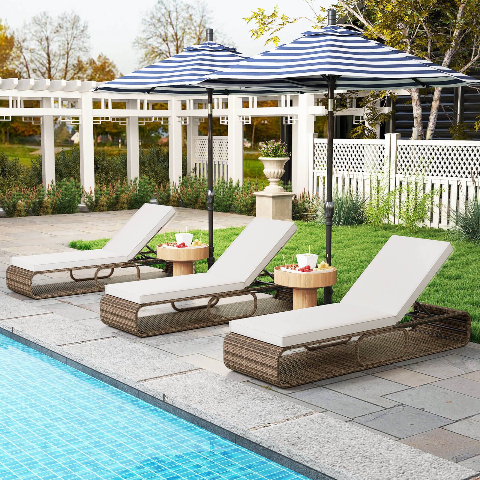 Alt View 1. Costway - Costway 2 PCS Outdoor Chaise Lounge Chair with Adjustable Backrest Cushion and Storage - Mix Brown,Off White.