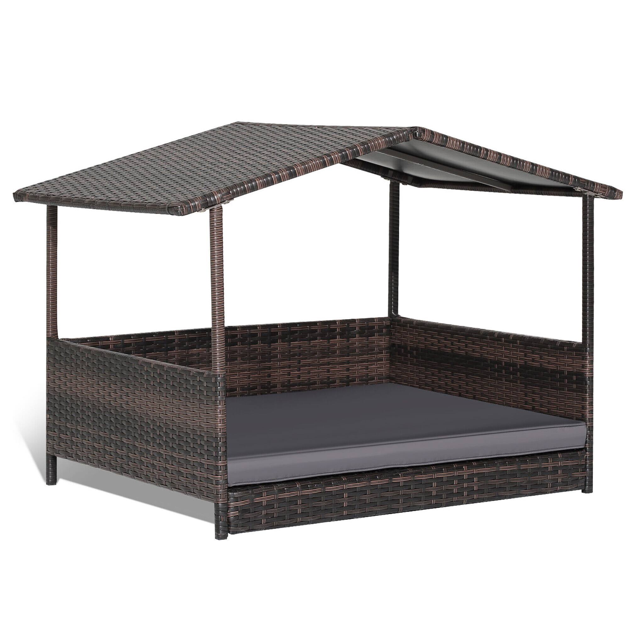 Alt View 8. Gymax - Gymax Wicker Dog House w/ Cushion Lounge Raised Rattan Bed for Indoor/Outdoor Grey.