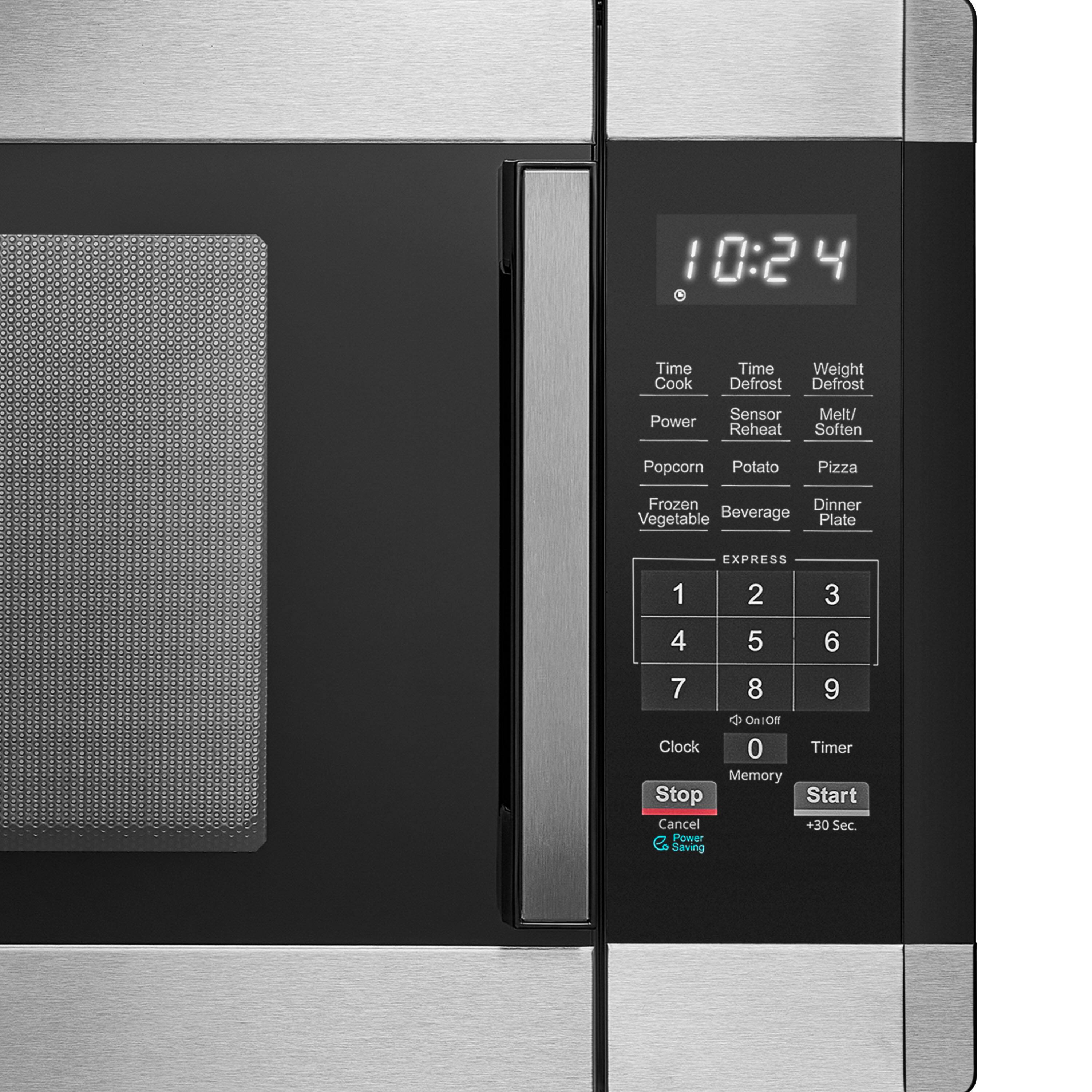 - Time Cook
- Time Defrost
- Weight Defrost
- Power
- Sensor
- Melt/ Soften
- Popcorn
- Potato
- Pizza
- Frozen Vegetable
- Beverage
- Dinner Plate

- EXPRESS
  - 1
  - 2
  - 3
  - 4
  - 5
  - 6
  - 7
  - 8
  - 9

- Clock
- Timer
- Memory
- Stop
- Start
- Cancel
- +30 Sec.
- Power Saving