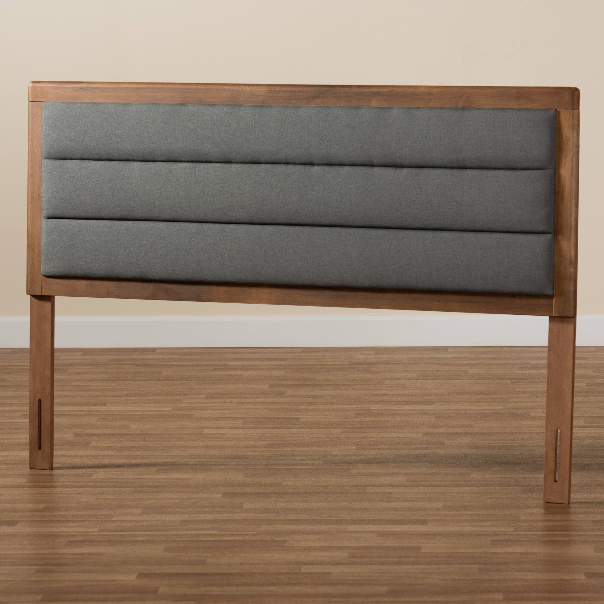 Alt View 1. Baxton Studio - Dexter Modern and Contemporary Fabric Upholstered and Finished Wood King Size Headboard - Dark Grey/Walnut Brown.