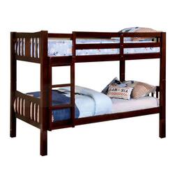 Manhattan Lane - Slatted Twin Over Twin Bunk Bed with Attached Ladder - Brown