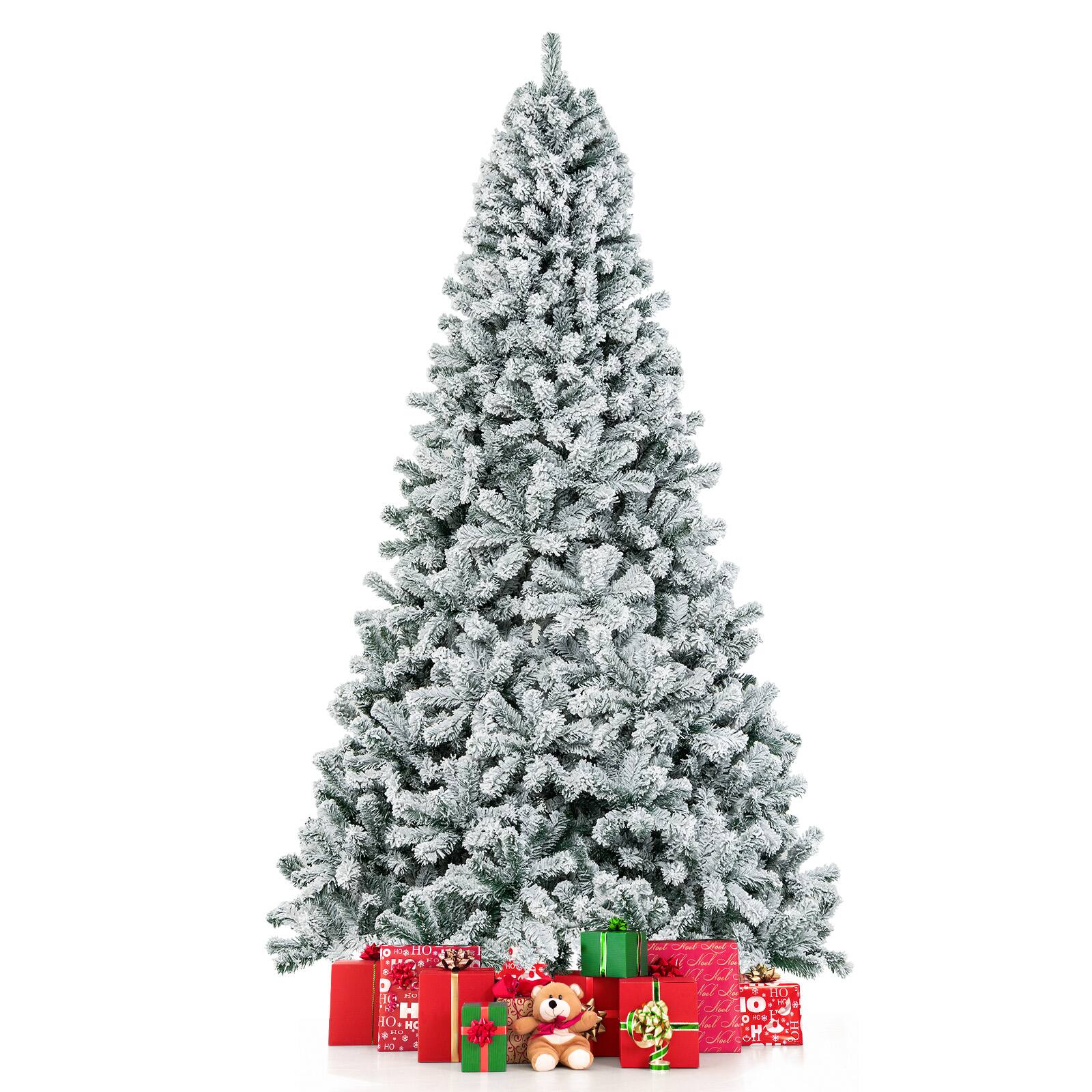 Alt View 17. Costway - 9ft Snow Flocked Hinged Artificial Christmas Tree Unlit Metal - Green/White.