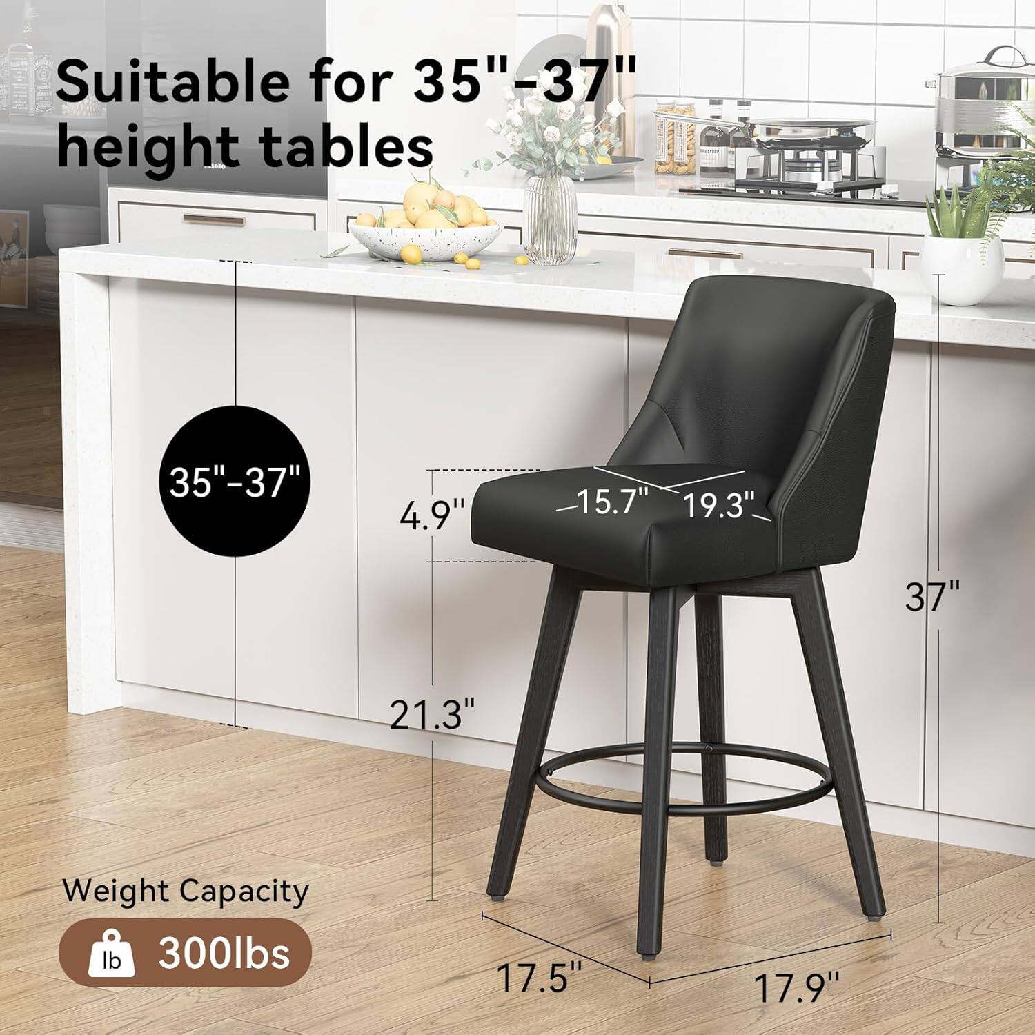 Suitable for 35"-37" height tables

35"-37"
4.9"
15.7"
19.3"
37"
21.3"
Weight Capacity lb 300lbs
17.5"
17.9"