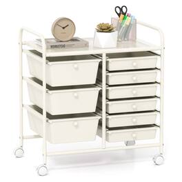 Costway - 9 Drawer Rolling Organizer Cart Utility Storage Tools Scrapbook Paper Multi-Use - White