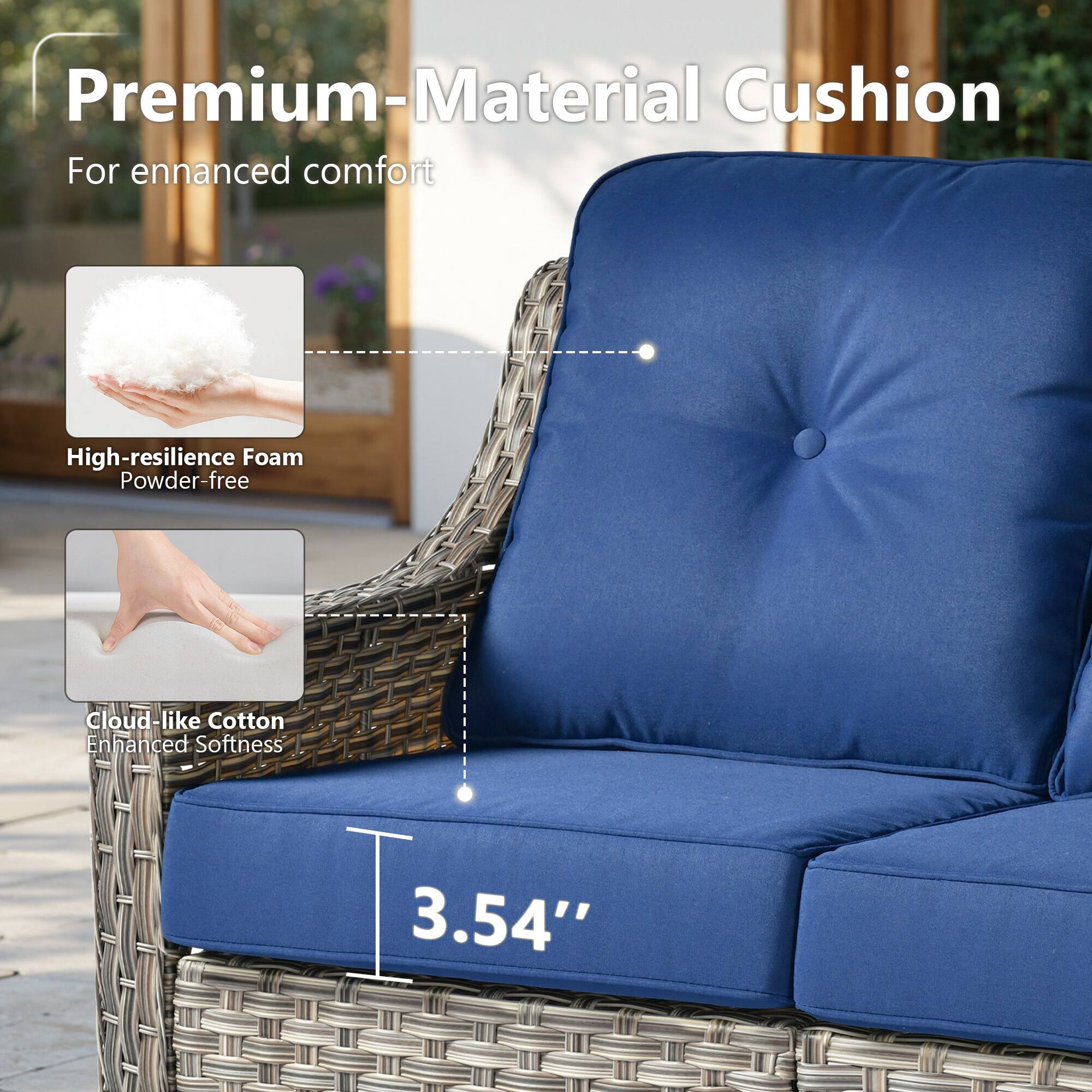 Premium-Material Cushion  
For enhanced comfort  

High-resilience Foam  
Powder-free  

Cloud-like Cotton  
Enhanced Softness  

3.54"