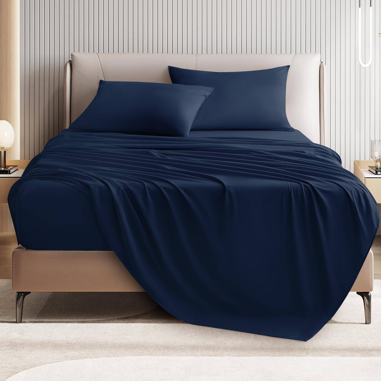 Front. Skar Audio - Queen Size Sheet Set - Comfy Breathable & Bed Sheets Soft And Wrinkle Free Deep Pockets Easy Secure Fit Hot... - Navy Blue King.