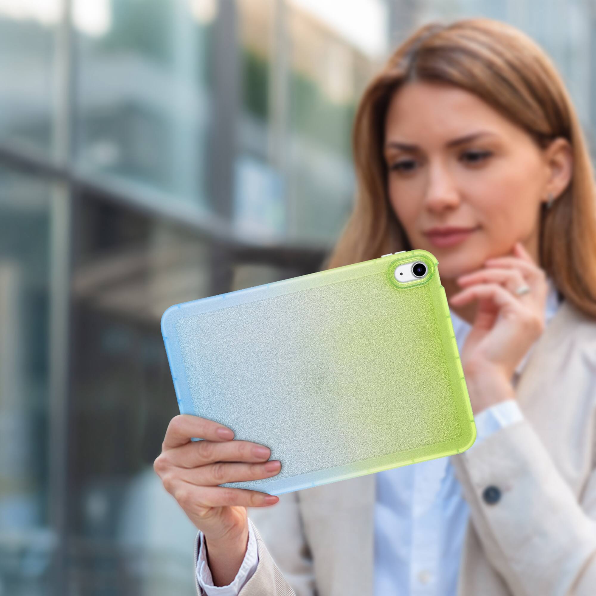 Alt View 3. Dteck - Glitter Case for iPad (A16) 11th Generation 11" 2025/iPad 10th Gen 10.9", Shockproof Gradient TPU Back Cover - Green Blue.