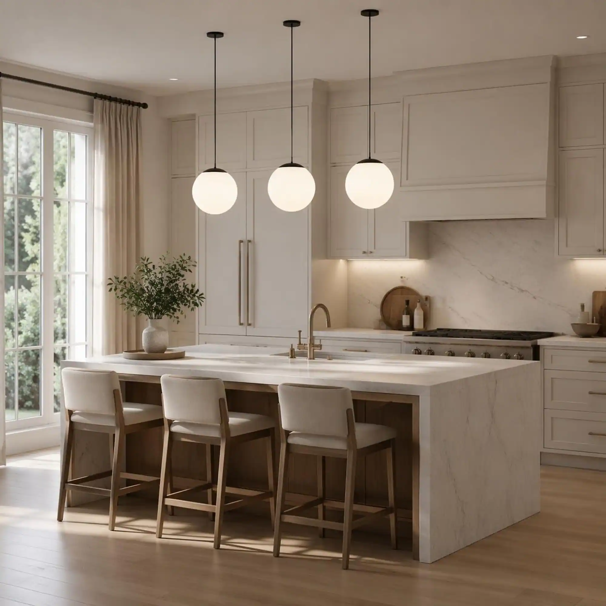 Angle. RYHNUYNE - Modern Globe Pendant Light,Frosted White Glass Shade Hanging Ceiling Light for Kitchen Island Dining Room - Black.