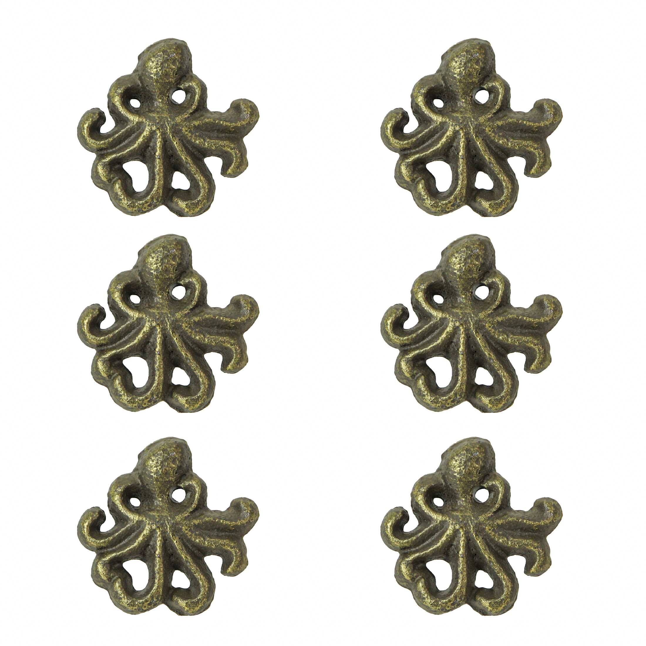 Alt View 6. Zeckos - Bronze Cast Iron Octopus Drawer Pull Decorative Cabinet Knob Nautical Set of 6 - Bronze.