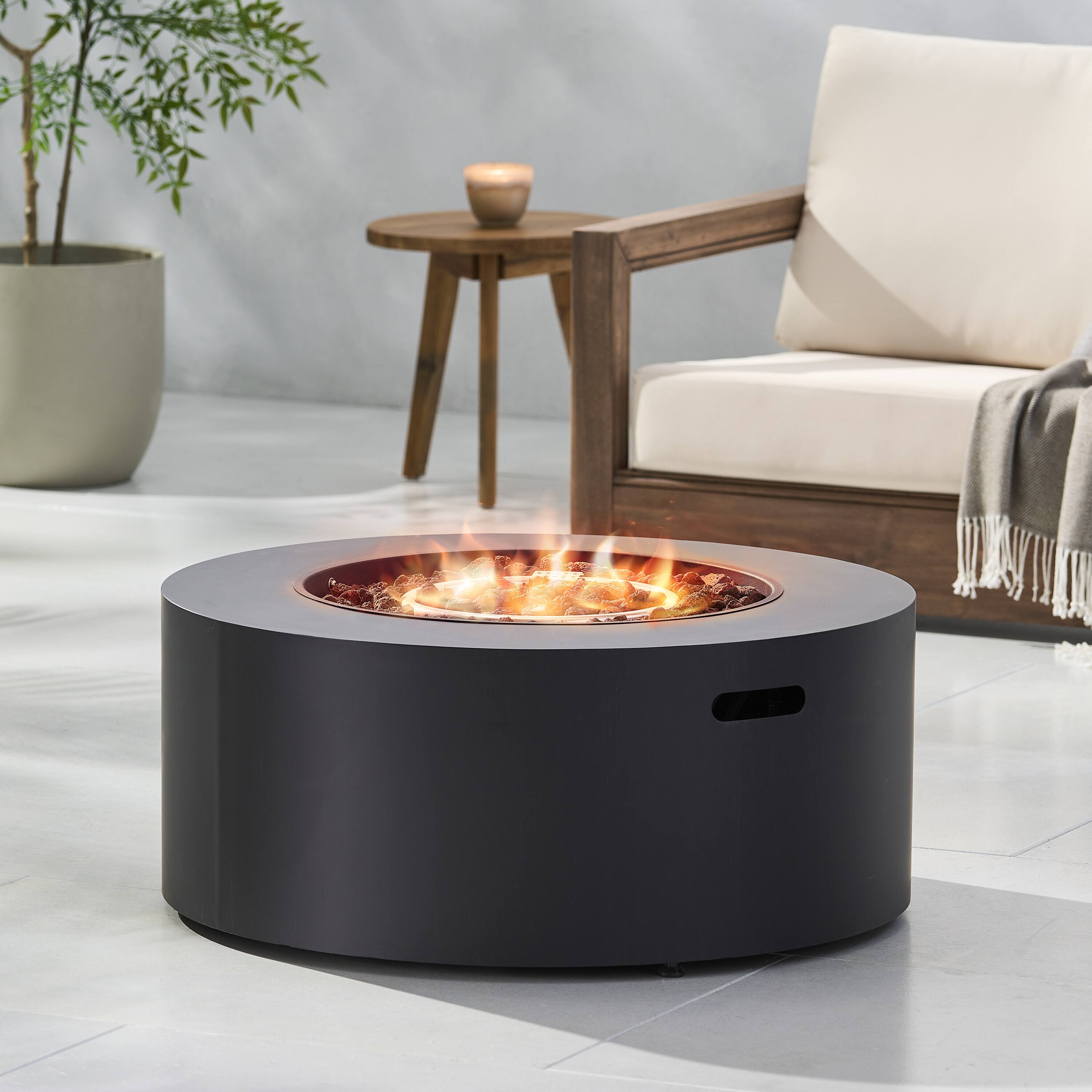 Front. APRILSOUL - 32 inch Patio 40000 BTU Round Iron Propane Fire Pit Dark Grey Tank Cover not Included - DARK GREY.