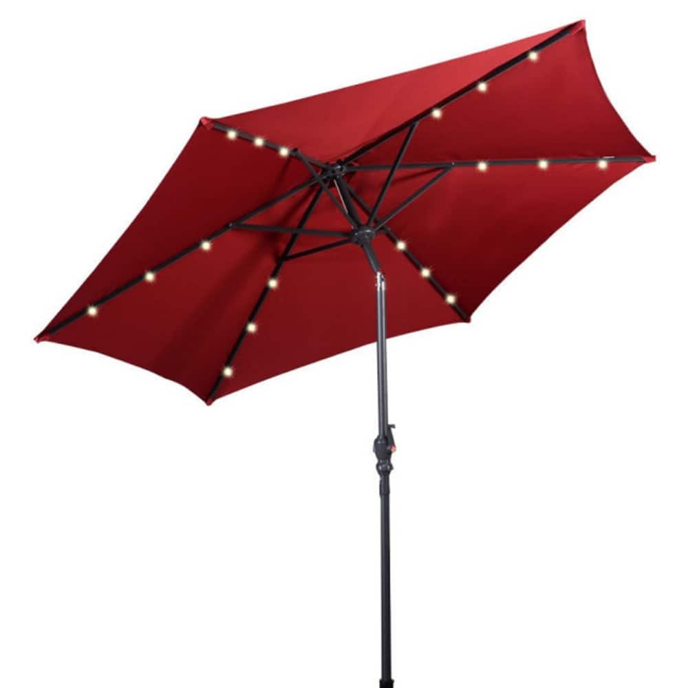 Mondawe - 9 Feet Patio Umbrella LED Solar with Crank - Dark Red