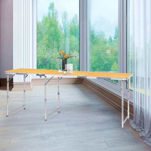 Alt View 8. Winado - 6FT Portable Folding Camping Table with Carry Handle, Adjustable Height for Party Picnic Outdoor Patio Garden Indoor - Natural.