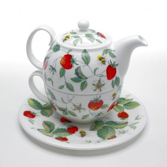 Angle. Jiallo - Roy Kirkham Tea for One - Alpine Strawberry, Bone China Ceramic, Made in England - Mutli color.