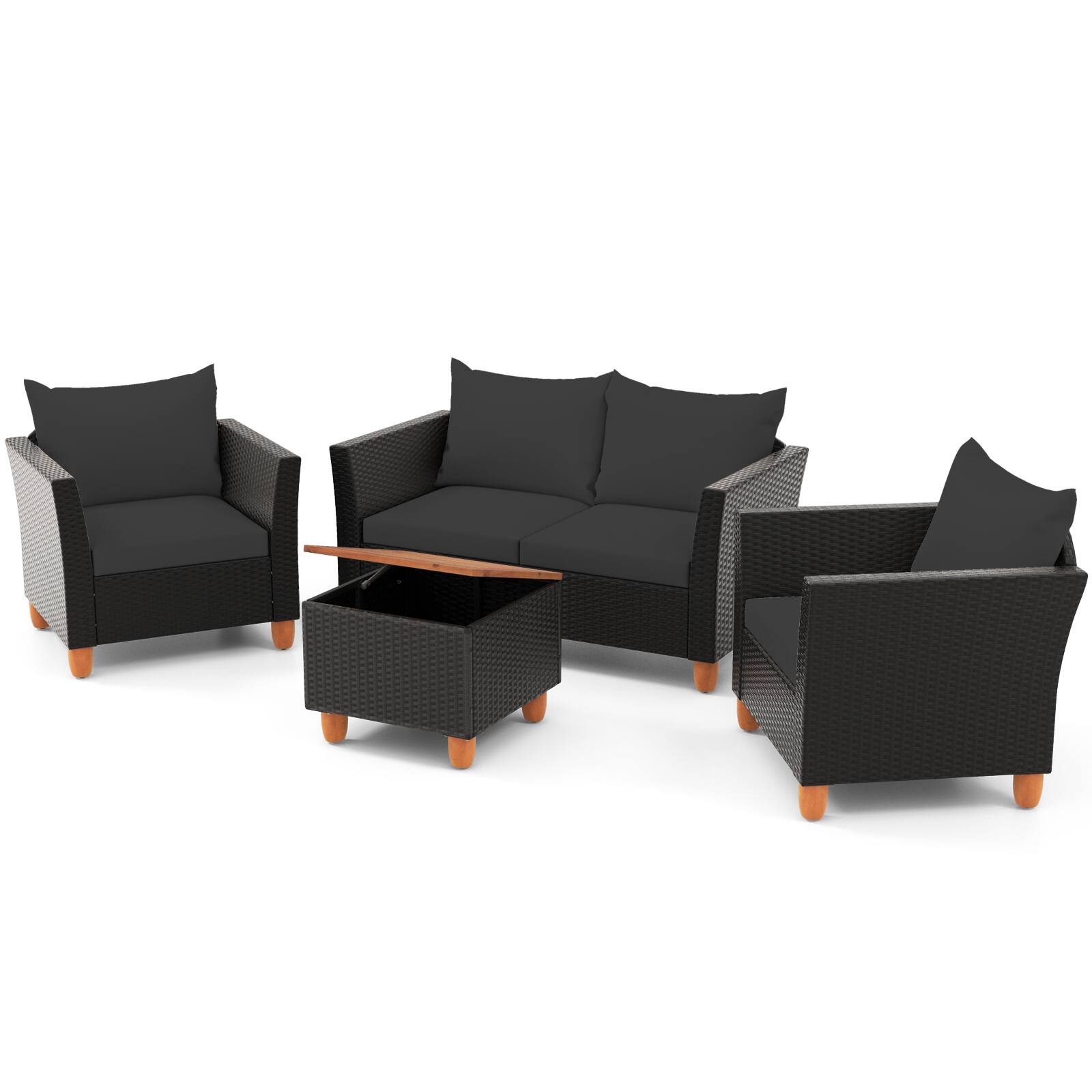Alt View 9. Costway - Costway 4 Piece Outdoor Conversation Set, Patio Cushioned Chairs with Storage Coffee Table - Black.