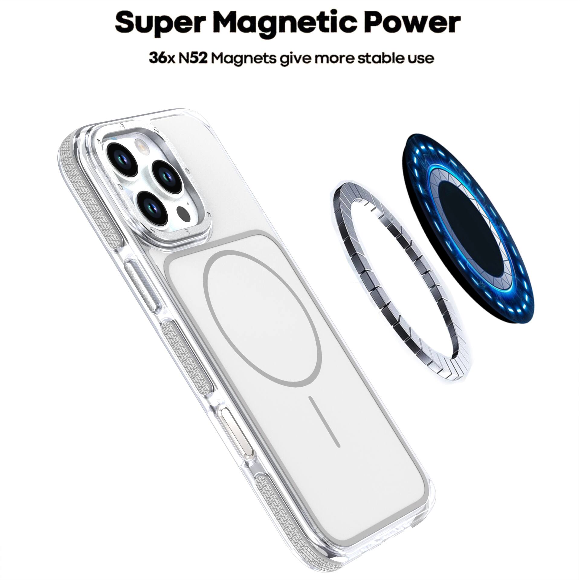 Super Magnetic Power  
36x N52 Magnets give more stable use