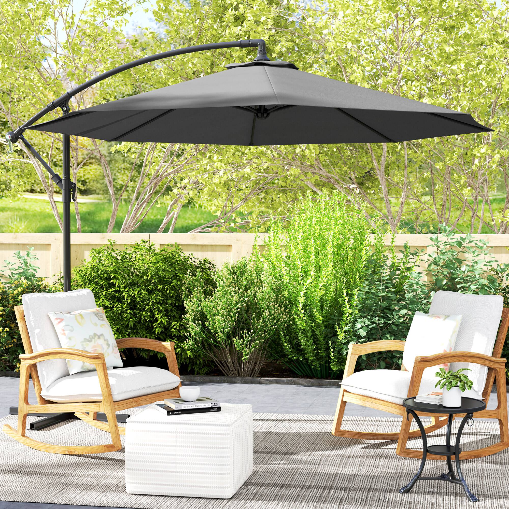 Alt View 1. Outsunny - Cantilever Tilt Offset Patio Umbrella w/ UV & Water Safe Material & Cross Base (Weight Not Included) - Gray.