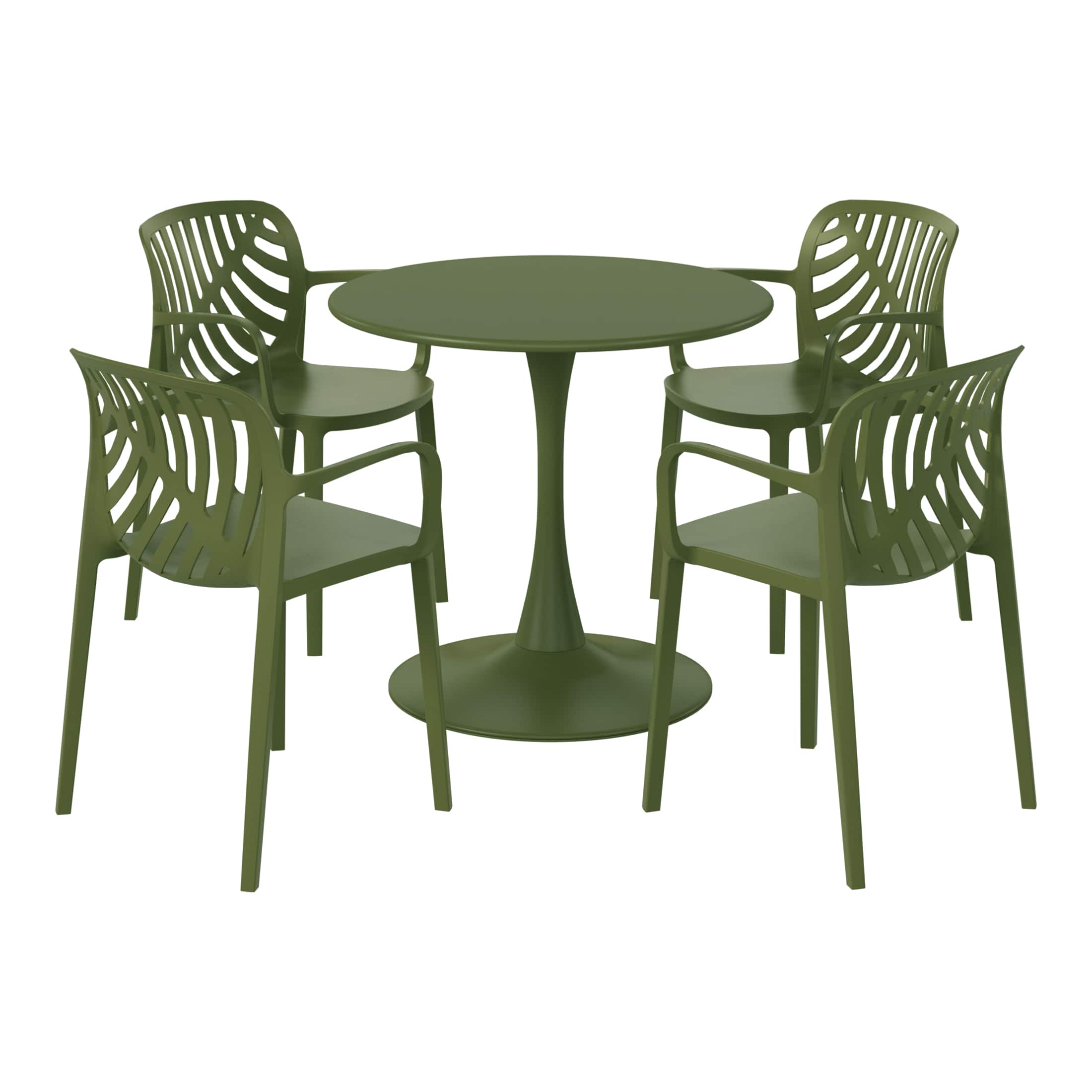 WestinTrends - Playa 5-Piece Outdoor Indoor Metal Patio Dining Table Set With Stackable Patio Arm Chairs - Olive Green