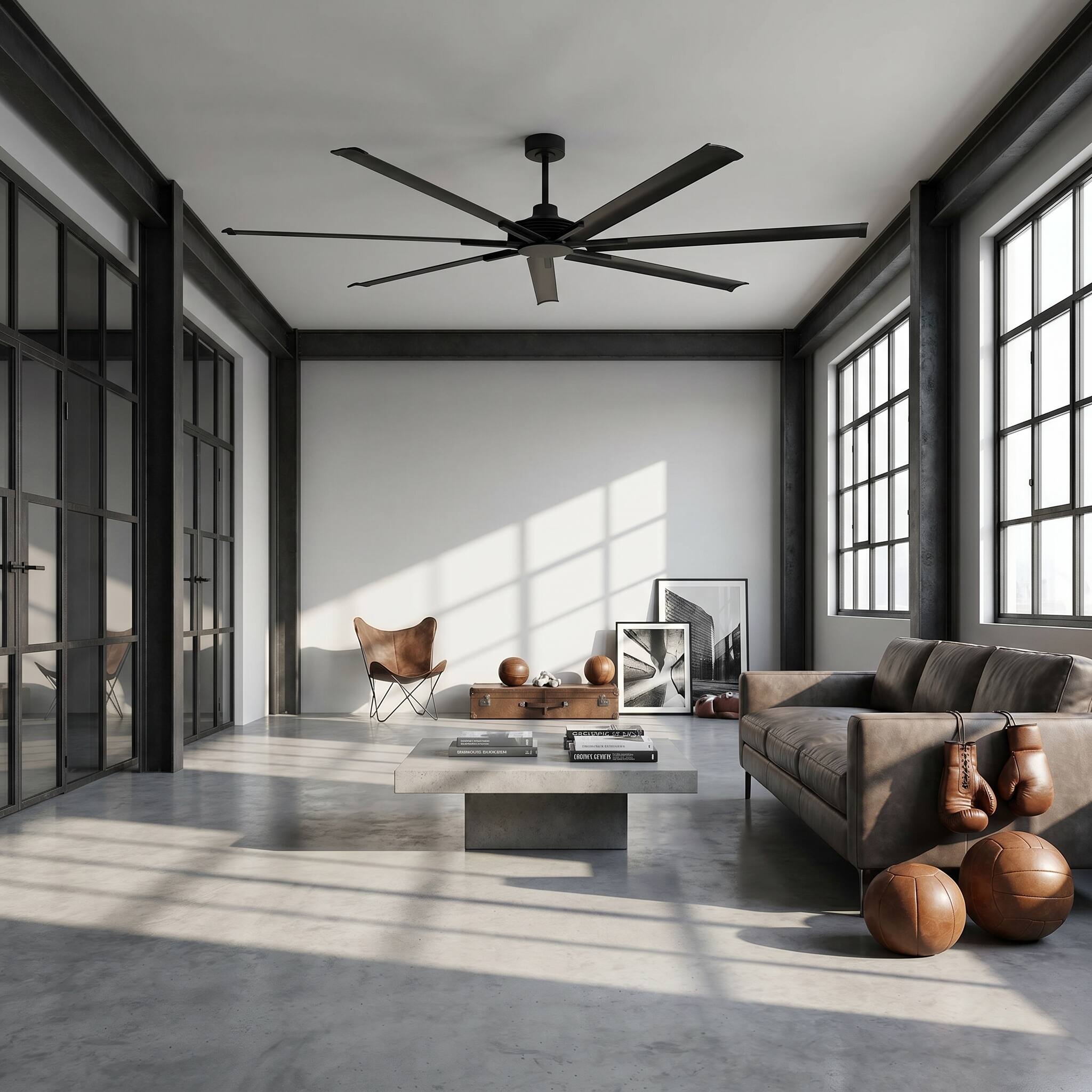 Back. Parrot Uncle - 120-inch Black Industrial Extra Large Commercial HVLS LED Ceiling Fan with 8 Aluminum Blades and Remote Control - Black.