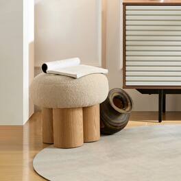 GOODSILO - Mushroom Stool with Plush Seat and Wood-Like Barrel Base for Versatile Home Seating and Decor - Greige