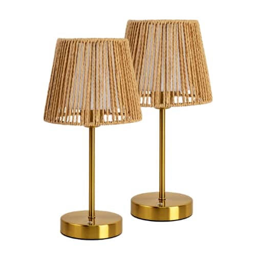 ONEWISH - 2-Pack Cordless Table Lamps with Double Shades – Portable, Touch-Control, Holiday Gift & Home Accent - Gold