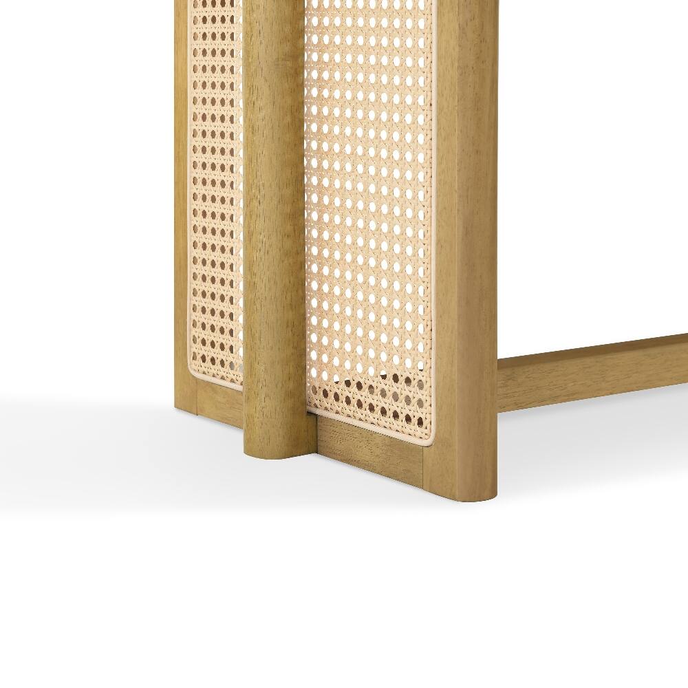 Alt View 4. Ropilly - Ropilly Rubber Wood Dining Bench Rattan Weave Boho Entryway Bench Natural Wood Indoor Seating - Natural.