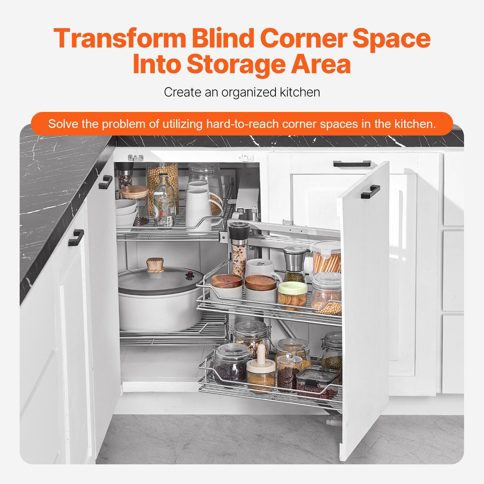 Transform Blind Corner Space Into Storage Area

Create an organized kitchen

Solve the problem of utilizing hard-to-reach corner spaces in the kitchen.