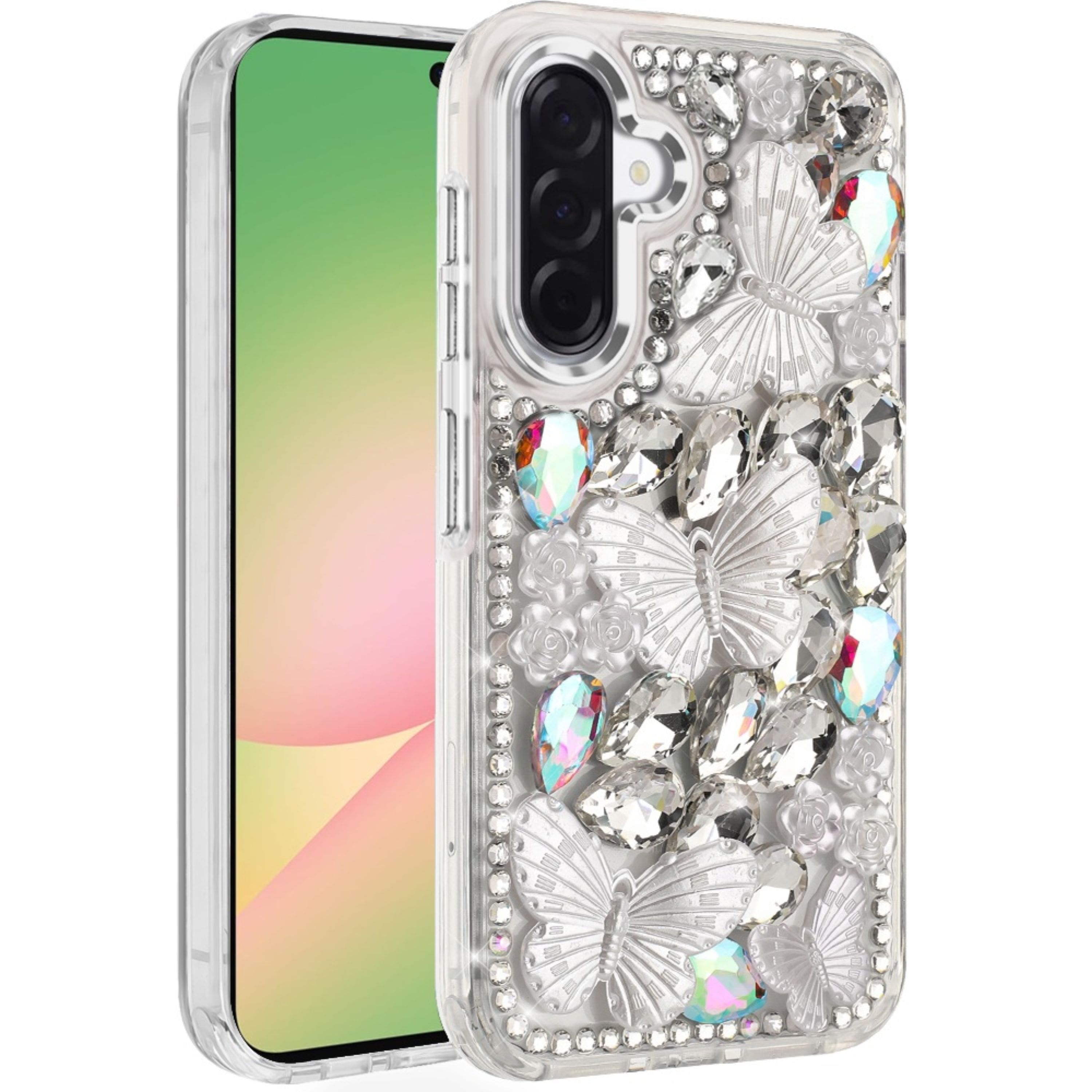 Kitcheniva - Diamond Butterflies Bling Phone Case With Tempered Glass For Samsung Galaxy A57 5G - Silver price history on PriceWatchPro