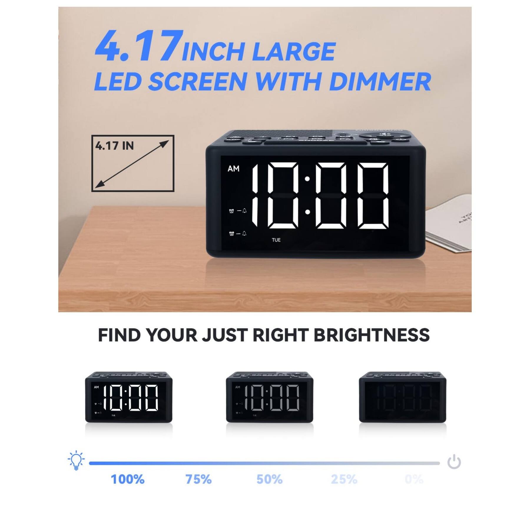 4.17 INCH LARGE LED SCREEN WITH DIMMER

FIND YOUR JUST RIGHT BRIGHTNESS

100% 75% 50% 25% 0%