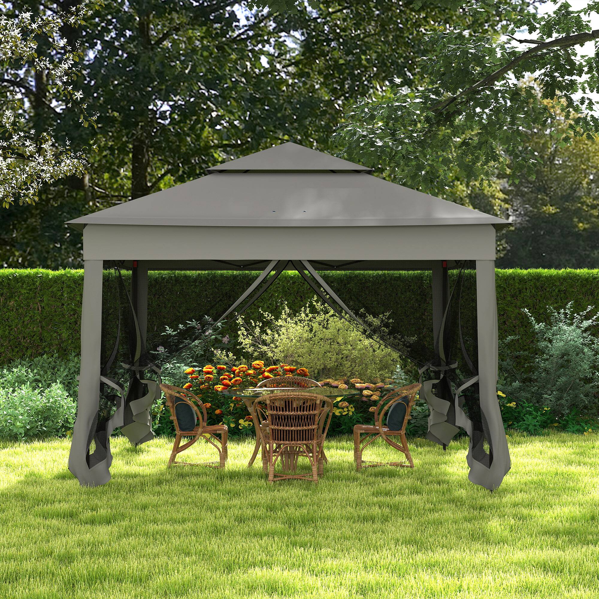 Alt View 7. Outsunny - 11' x 11' Pop Up Canopy, Outdoor Patio Gazebo Shelter with Removable Zipper Netting, Instant Event Tent - Dark Gray.