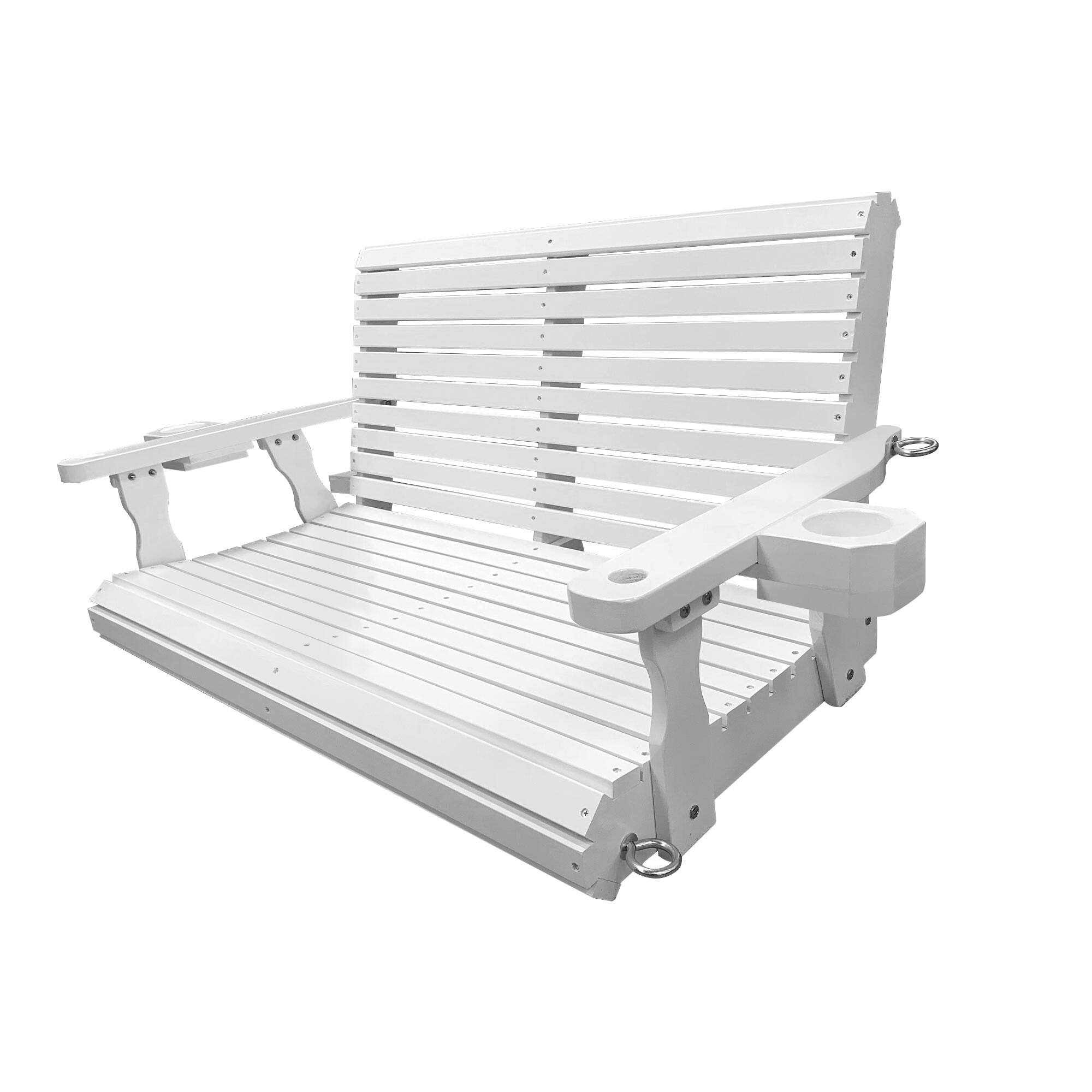 Alt View 5. Fortune Candy - Wooden Porch Swing 2-Seater, High Backrest and Deep Seat, Bench Swing with Cupholders, for Outdoor Patio Garden - White.