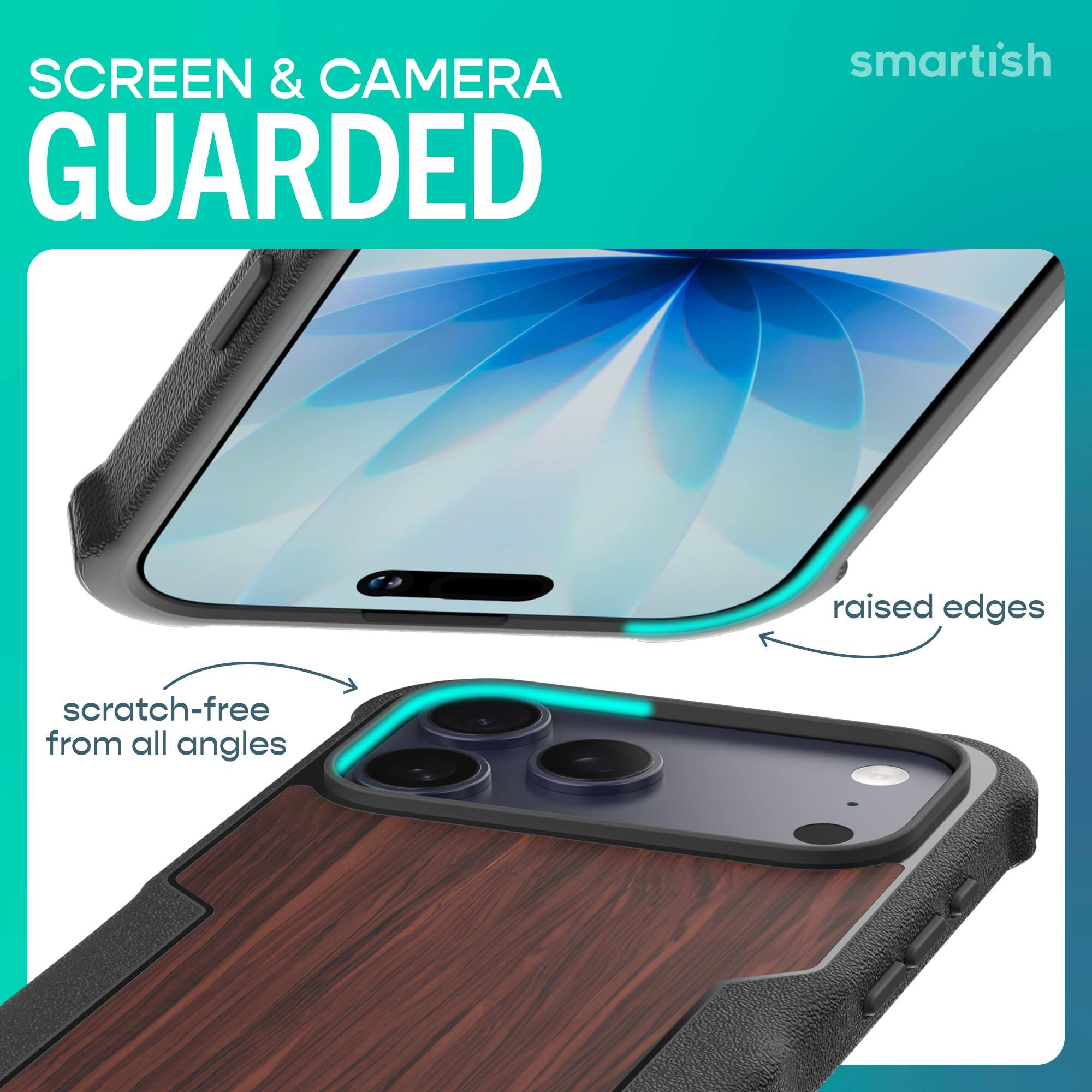 SCREEN & CAMERA GUARDED  
smartish  
raised edges  
scratch-free from all angles