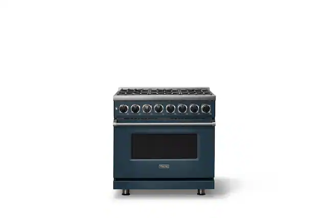 Front. Viking - 36 in. Wide 6 Burner Dual Fuel Sealed Buner Frestanding Range-LP - Squall.