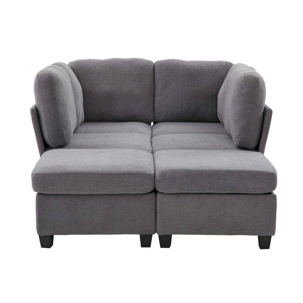 Left. Kadyn - U-Shaped 6-Seat Sectional, Convertible Modular Design with Chaise and Storage Ottoman, Gray - Gray.