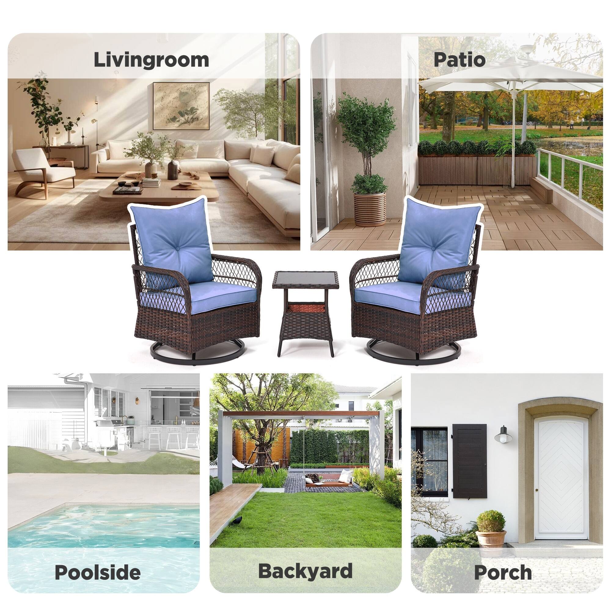 Livingroom  
Patio  
Poolside  
Backyard  
Porch