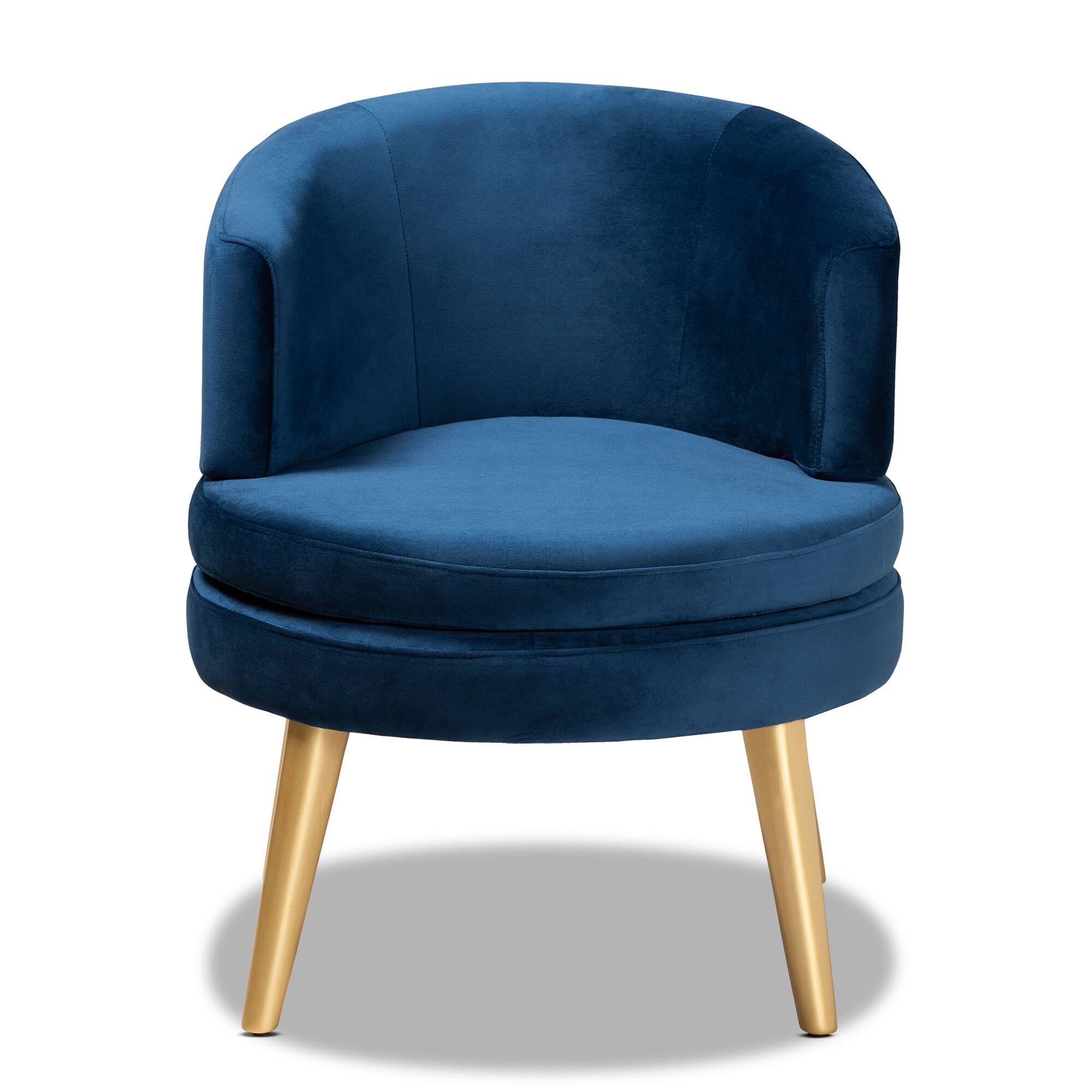 Angle. Baxton Studio - Baptiste Glam and Luxe Velvet Fabric Upholstered and Gold Finished Wood Accent Chair - Navy blue/gold.