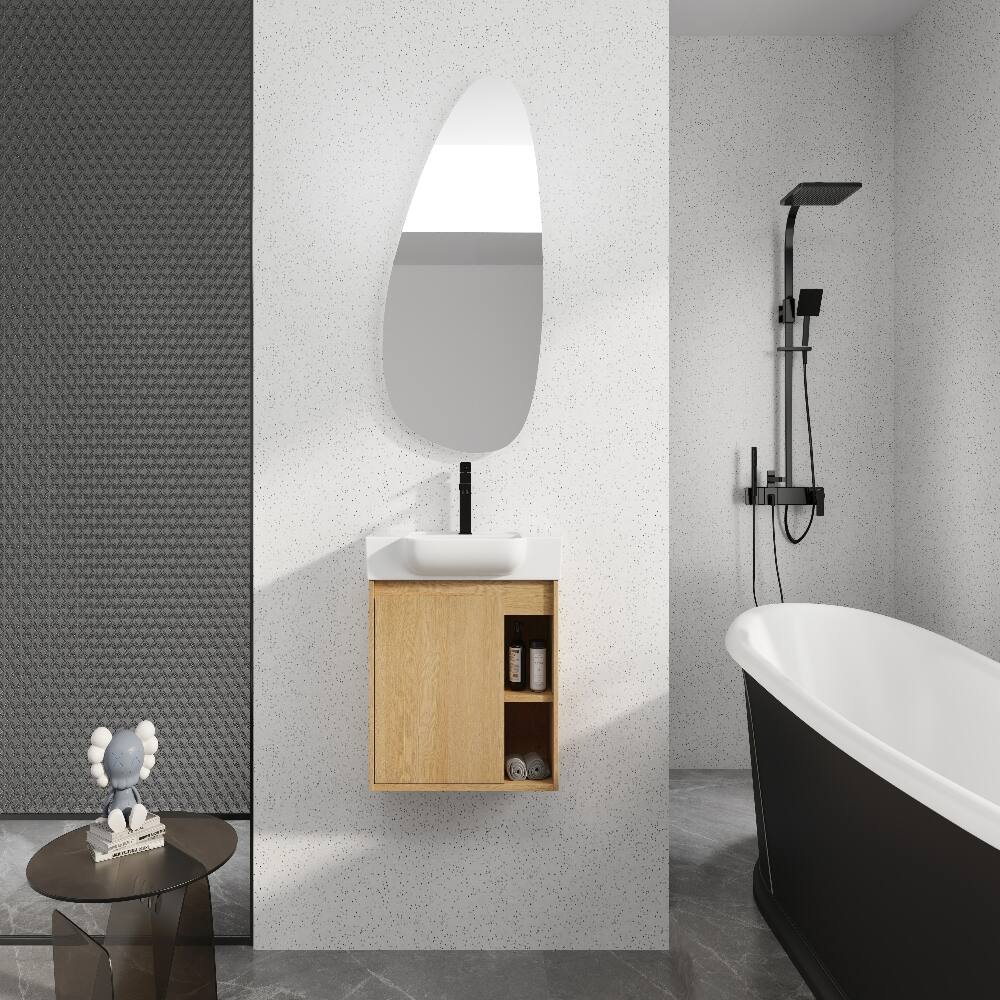 Angle. Loheer - Loheer 24 inch wall mounted bathroom vanity Light Oak Floating Vanity with White Ceramic Sink - Light Oak.