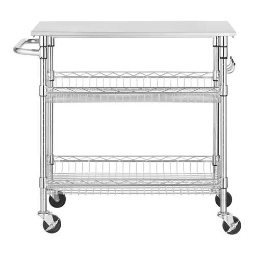 Front. SlickBlue - Kitchen Storage Cart with Stainless Steel Top and 2 Bottom Shelves - Silver.