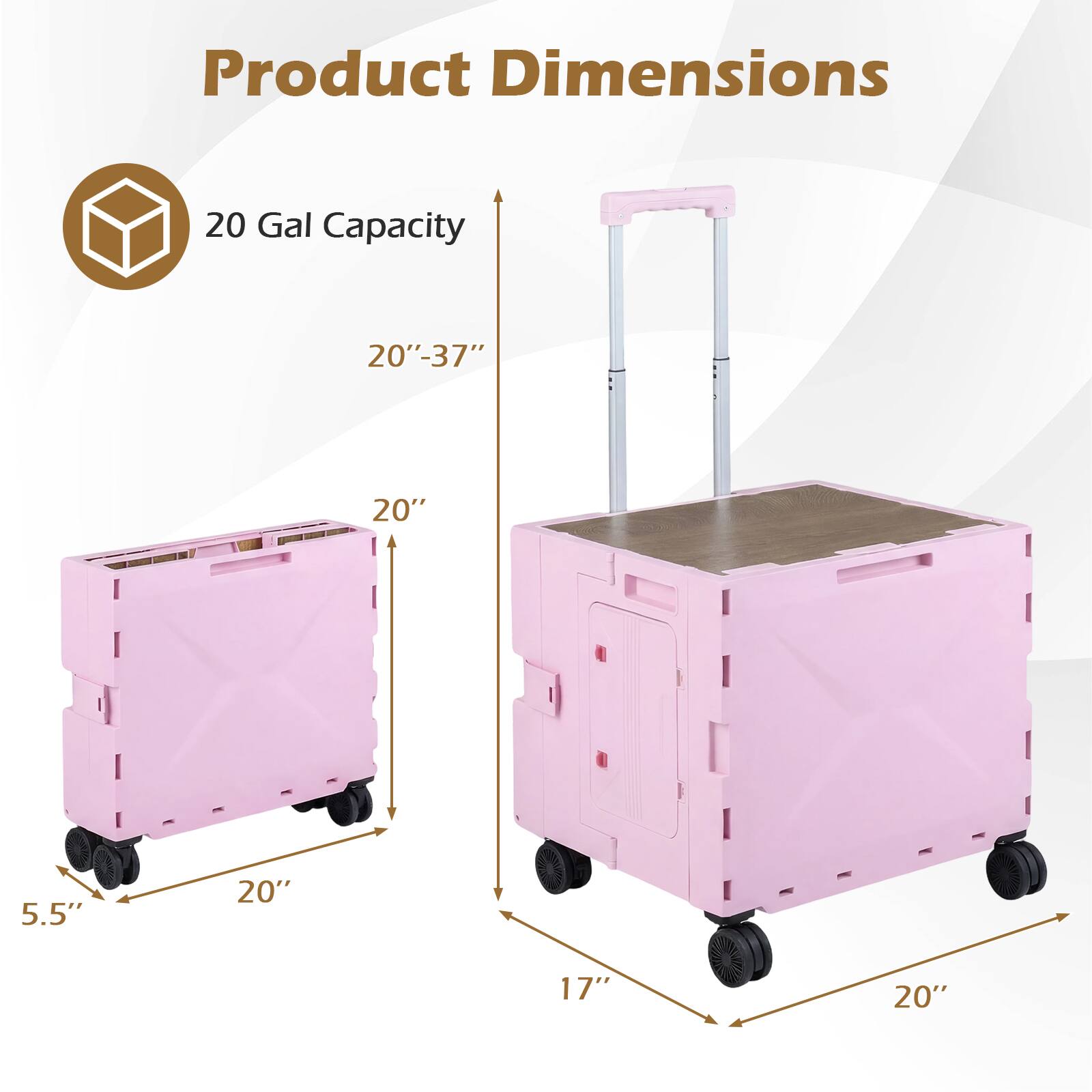 Product Dimensions  
20 Gal Capacity  
20" x 37" x 20" x 5.5" x 17" x 20"